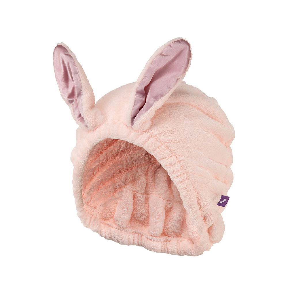 CB Japan 動物造型超細纖維乾髮帽 緞帶粉兔